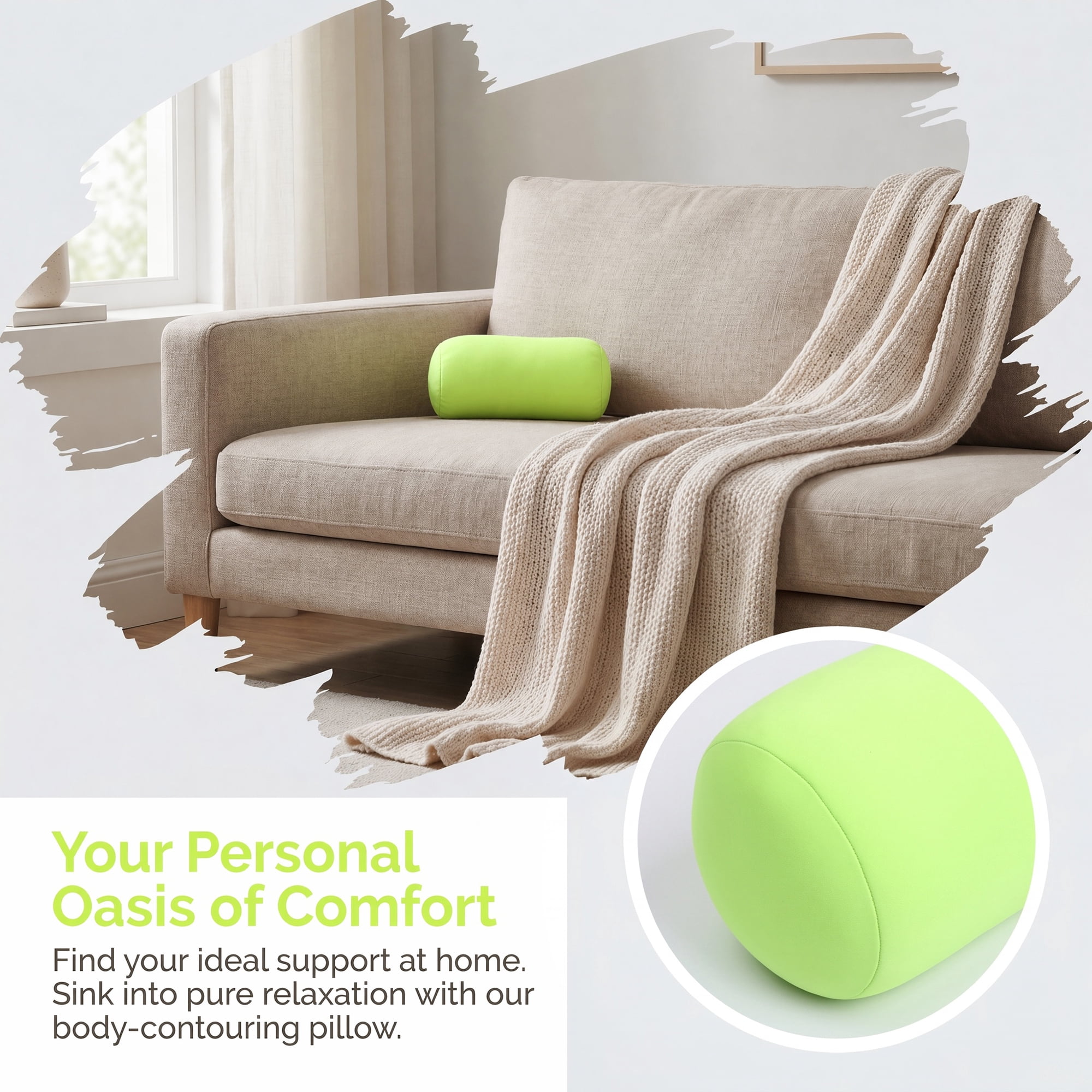 Unique Bargains Lumbar Support Pillow Foam Particle Back Support Yellow-Green 11.8" x 6.3"