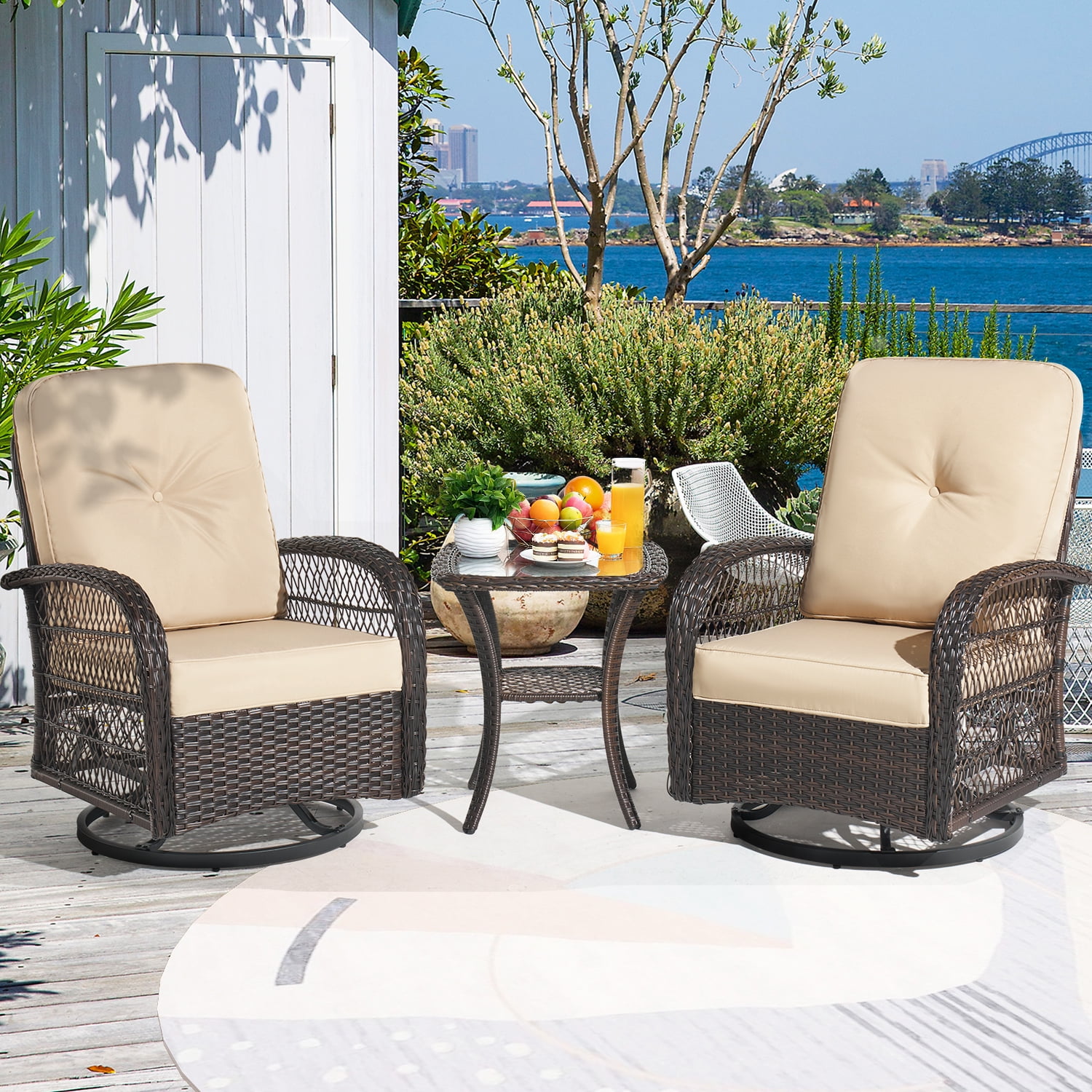 Aoxun Piece Patio Chairs Set, Swivel Rocking Kuwait Ubuy