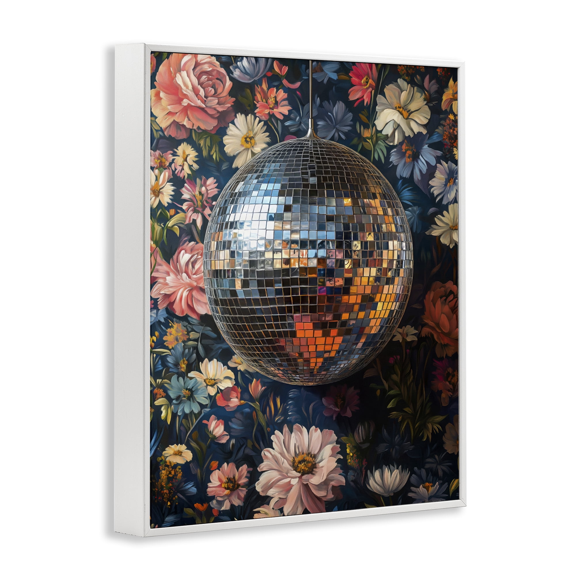 Stupell Industries Floral Disco Ball Reflection White Framed Giclee Art, design by LSR Design Studio