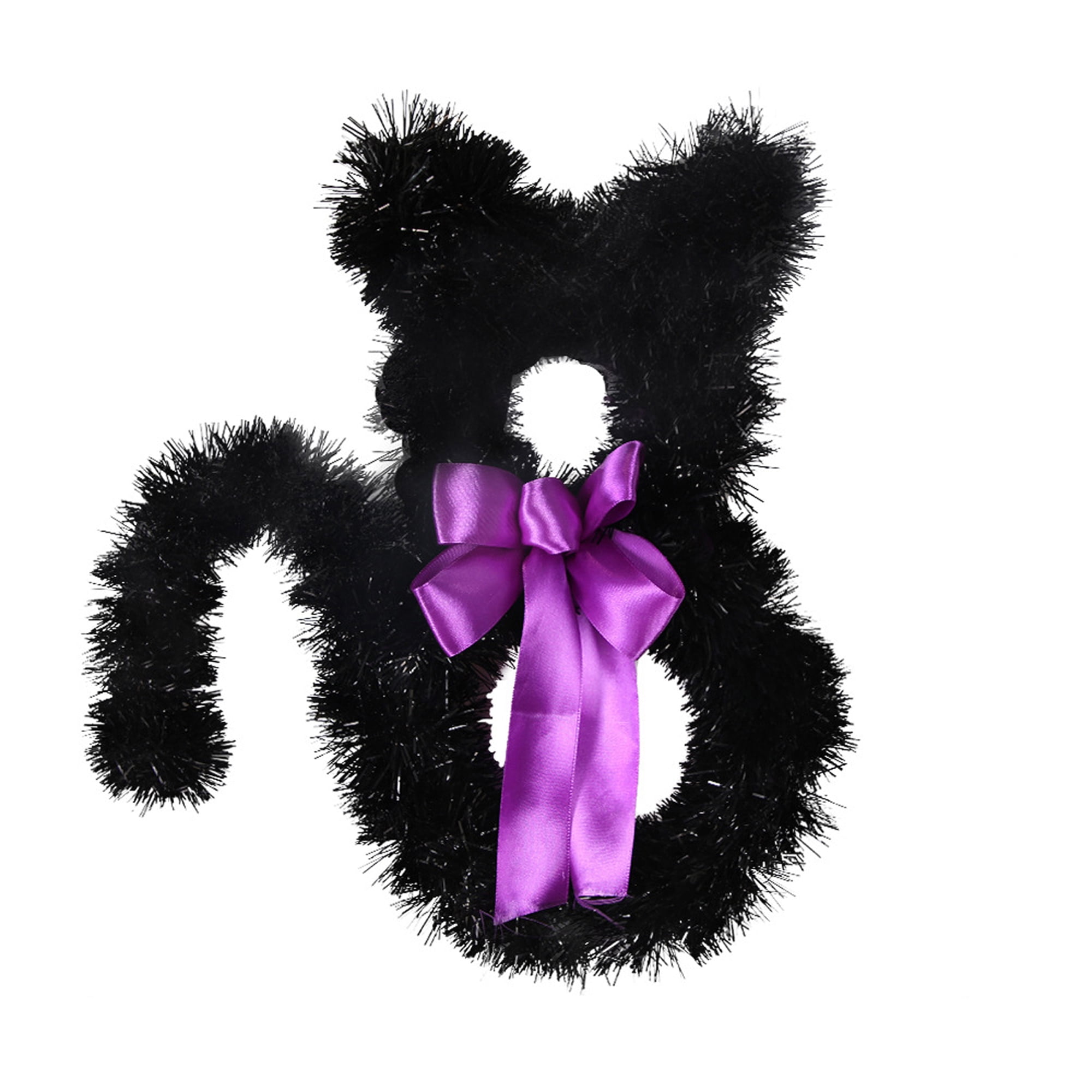 RSRZRCJ Halloween Cat Wreath for Front Door, 18.5 Inch Cat Metallic