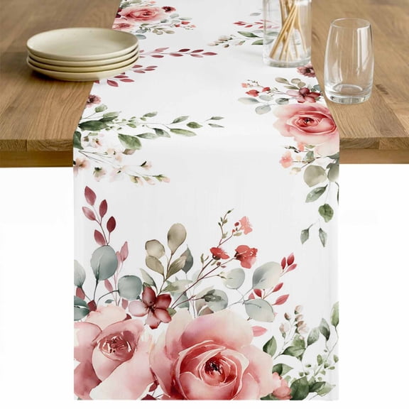 Pink Valentine's Day Table Runner 120 Inches Long Farmhouse Dress Scarves, Romantic Roses Spring Floral Dining Tablerunner for Coffee Table/Kitchen Island/Party Décor, 13" x 120"