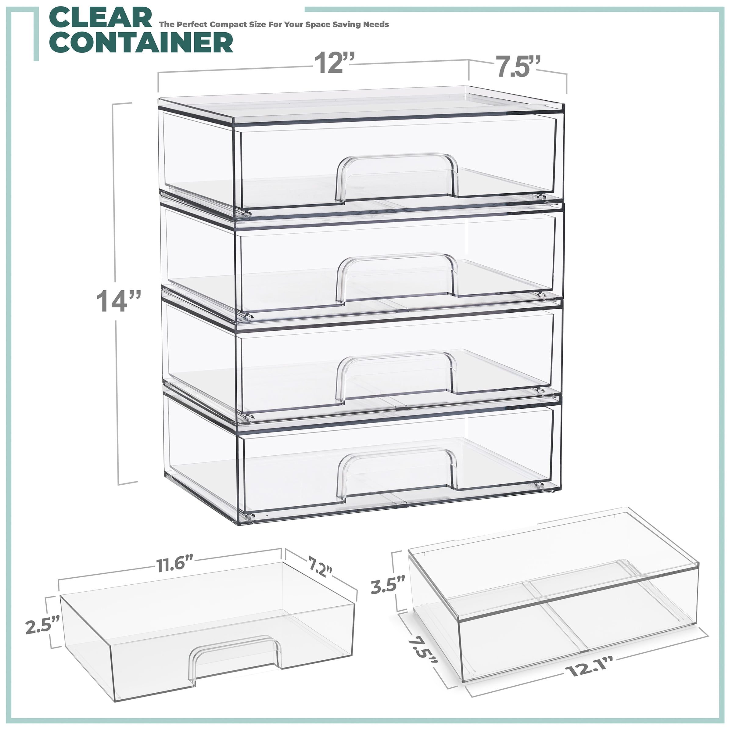 Sorbus Wide Stackable Acrylic Storage Drawers, Clear Baby Organizer Bins, 4-Pack