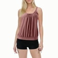 thumbnail image 1 of Womens Swimsuits Solid Color Stylish Ruffle Tankini Tops with Boyshorts Coffee Womens Bathing Suits XXL, 1 of 6