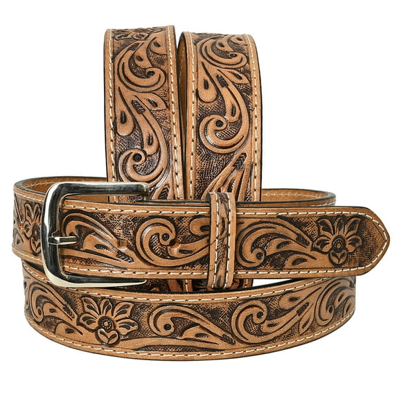 HILASON Western Genuine Leather Belt for Men Women Cowboy Cowgirl Handmade Unisex Full Grain Heavy Duty Floral Tooled Belt