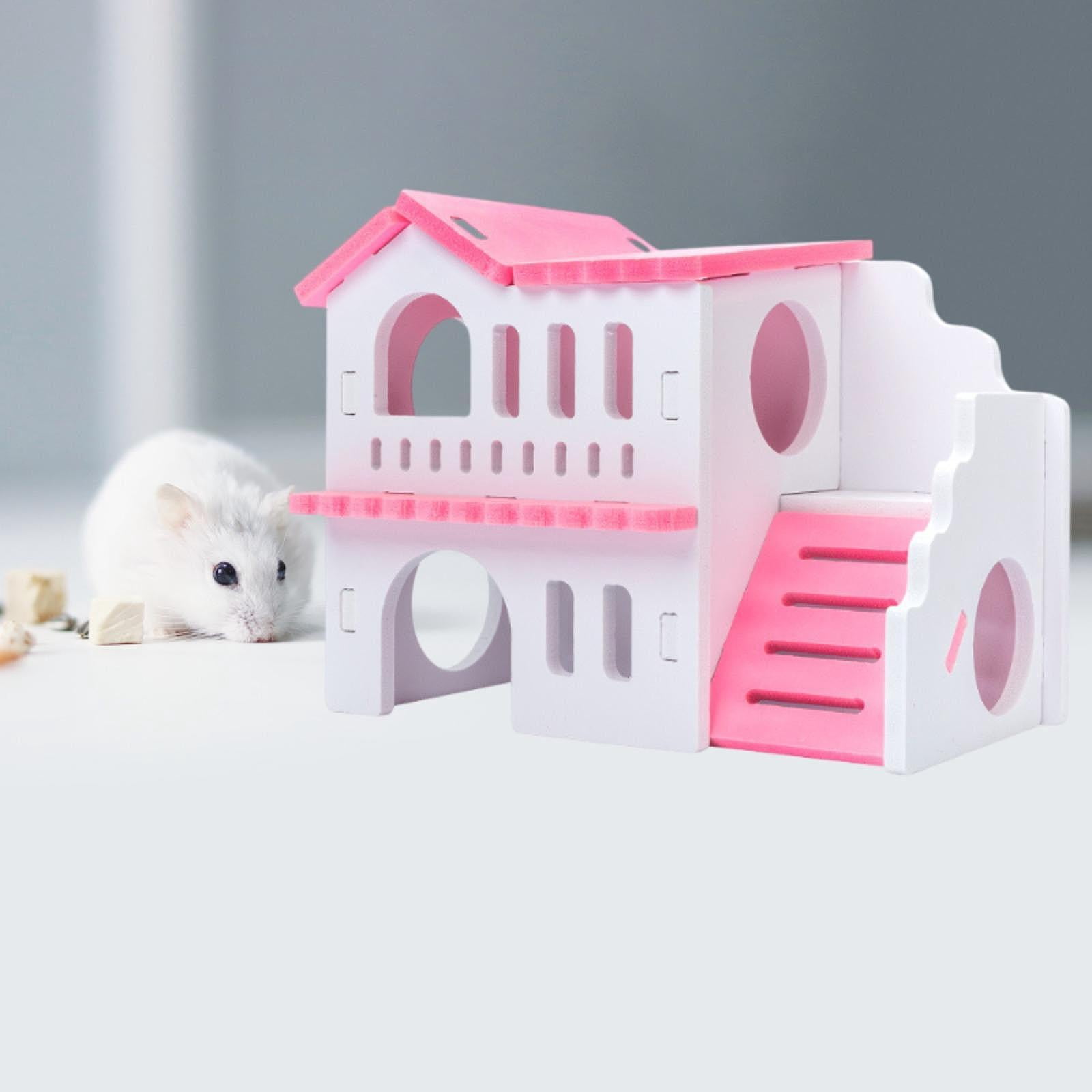 Bothyi Small Animal Hideout Exercise Toys Two Layers Hut for Gerbil Assemble Easily red white