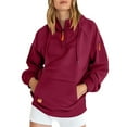 thumbnail image 2 of Womens 1/4 Zip Hoodie Heavyweight Hooded Sweatshirt Multi-pockets Cargo Pullover Winter Long Sleeve Sweater Tops (M, Red), 2 of 4