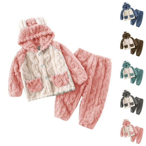 Girl Clothes Girls' Clothing Sets Toddler Girls Boys Winter Long Sleeve Patchwork Color Prints Hoodie Tops Pants 2PCS Outfits Clothes Set