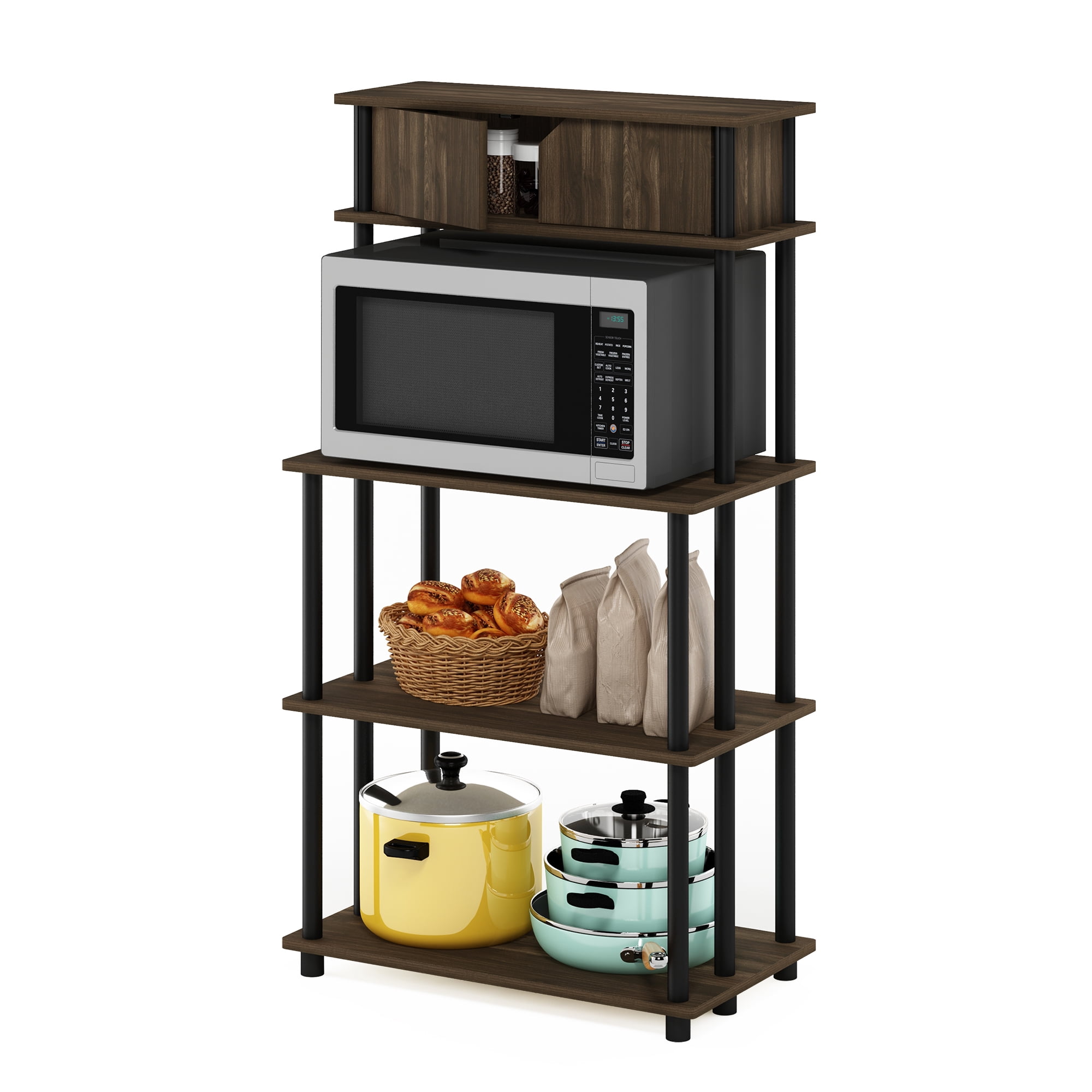 Furinno Turn-N-Tube Toolless Storage Shelf with Top Cabinet, Columbia Walnut/Black