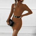 thumbnail image 6 of SMihono Women Mock Neck Ribbed Bodycon Dress Long Sleeve Mini Pencil Dresses with Belt Mini Wrap Sweater Dress Brown 6, 6 of 9