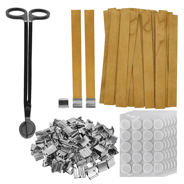 100 Set Wooden Candle Wicks, Wood Wicks for Candles, Thickened Wood Wicks with Iron Stand for DIY Candle Making Craft