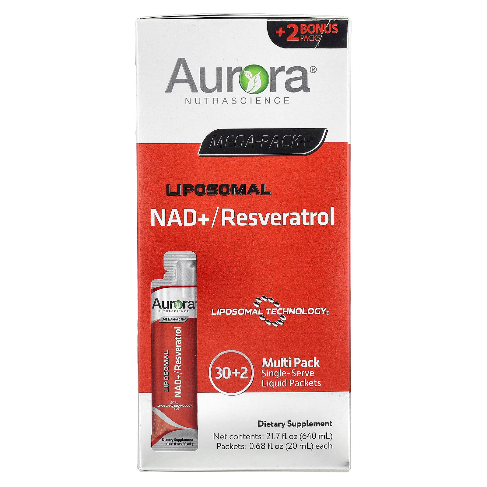 Aurora Nutrascience Liposomal NAD+/Resveratrol, 32 Packets, 0.68 fl oz (20 ml) Each