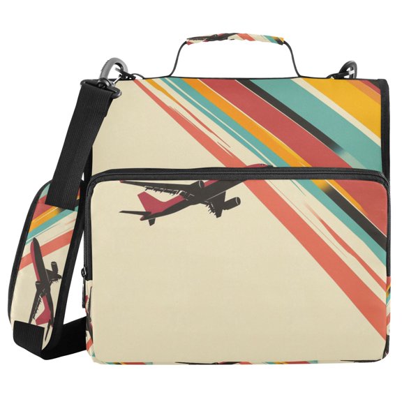 FORMRS Zipper Binder with Shoulder Strap 2-inch Ring 500 Sheet Capacity File Bag, Colorful Plane Stripes