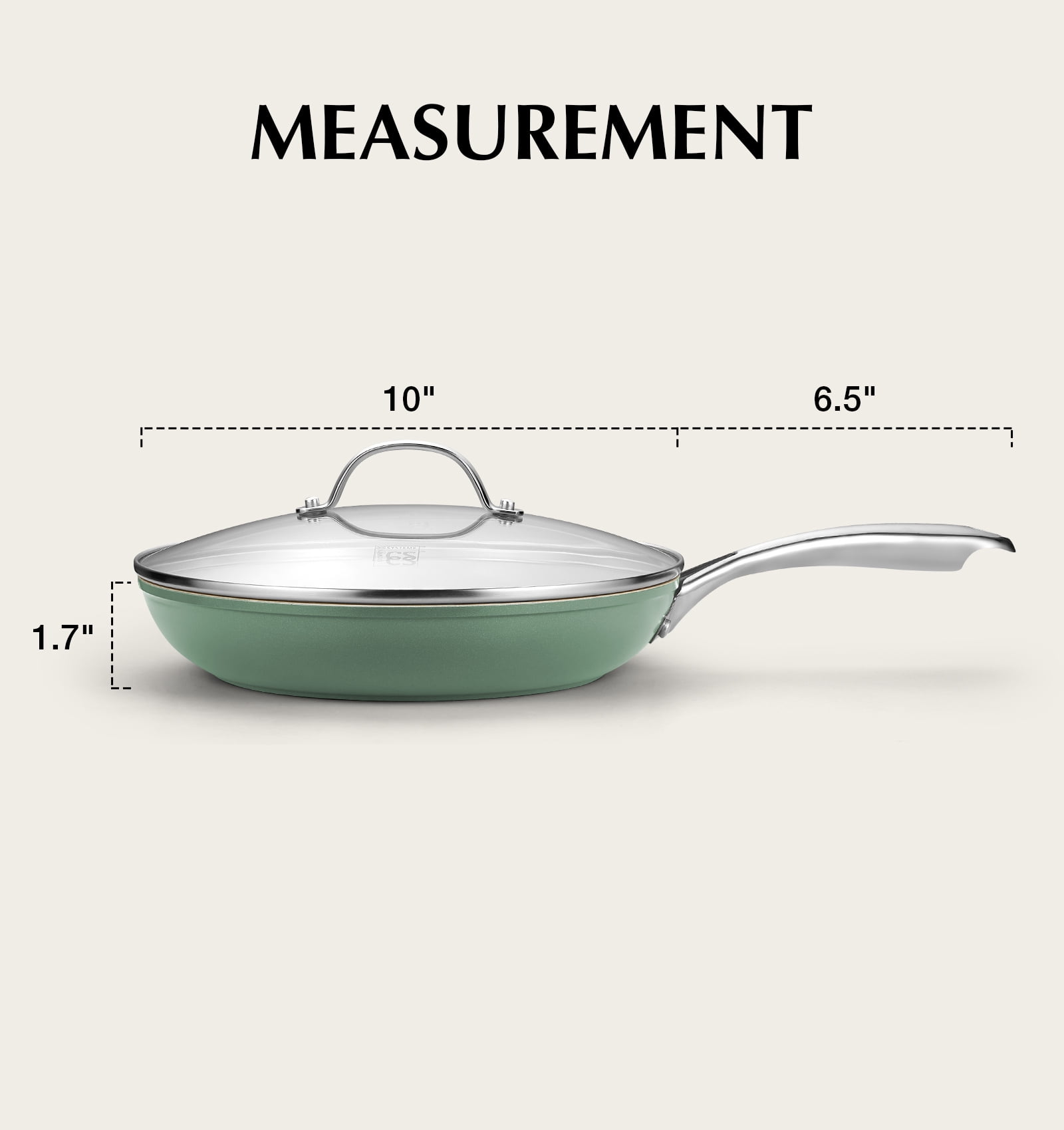 Koch Systeme CS 10 inch Ceramic Non-Stick Frying Pan with Lid, Steel Handle, Oven and Dishwasher Safe, Even Heating, Suitable For All Stoves, Green