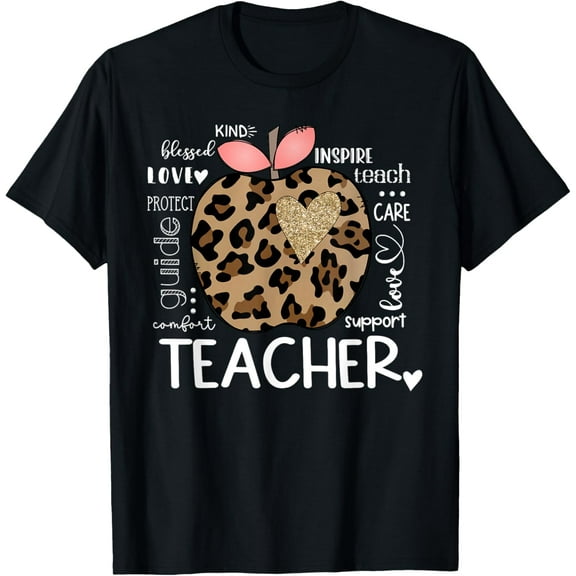 Teacher Life Leopard Apple Teacher's Day Back To School T-Shirt