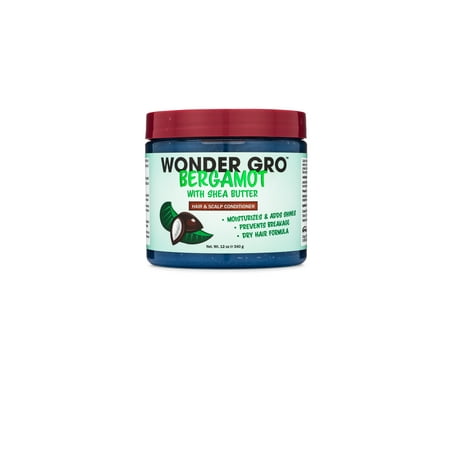 Wonder Gro Bergamot with Shea Butter Hair Grease Styling Conditioner, 12 fl oz - Moisturizes & Adds Shine, Prevents Breakage - Best Dry Hair (The Best Wave Grease)