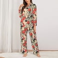 thumbnail image 2 of Picia Roosters And Peonies Flowers Pattern Women’s Long-Sleeve Sleepwear Set - Soft 2-Piece Loungewear with Pockets, Comfy PJs for Relaxing Nights-Large, 2 of 7