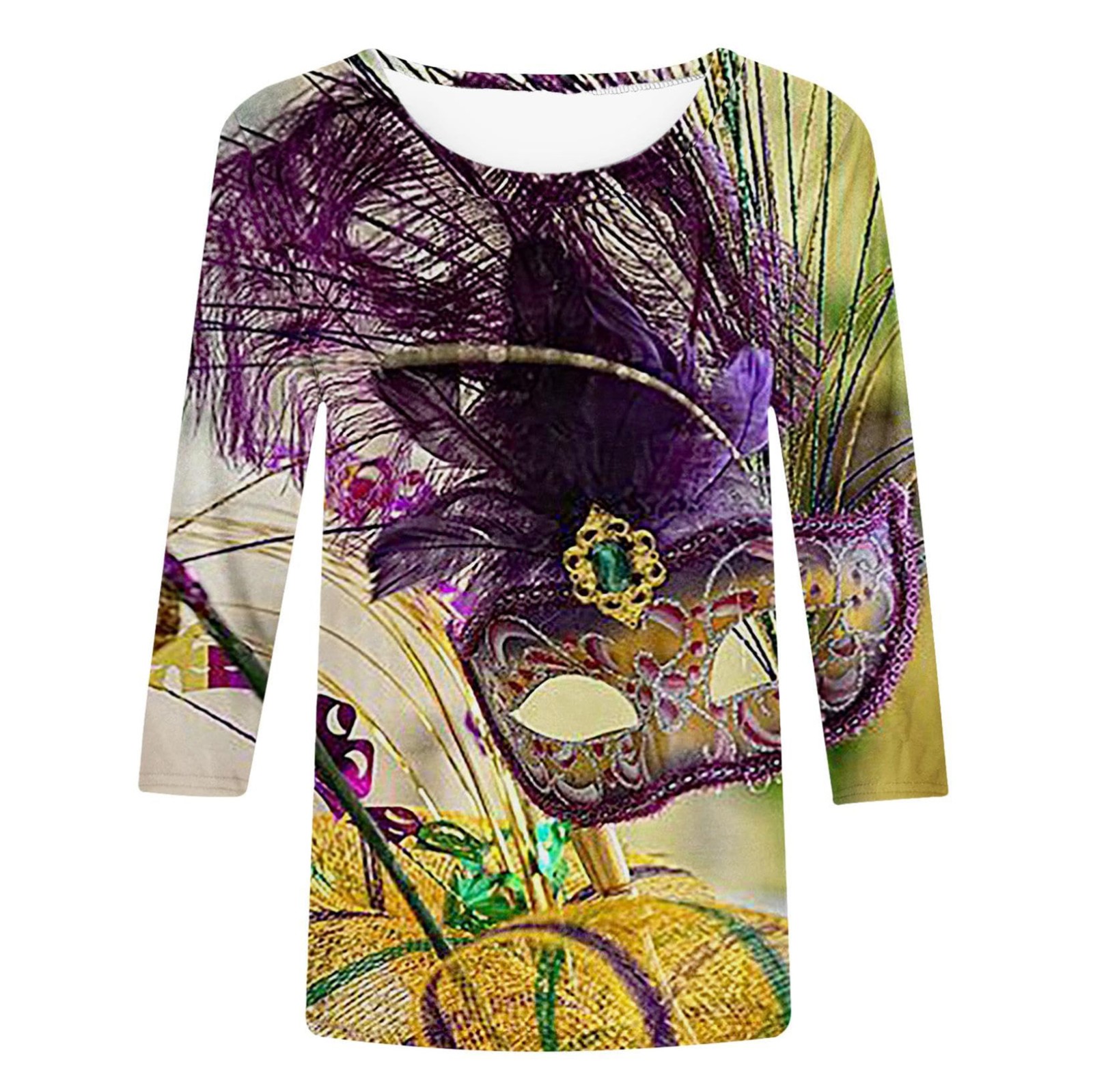 EANJE Womens Mardi Gras Tops 20253/4 Length Sleeve Shirts Carnival Mask