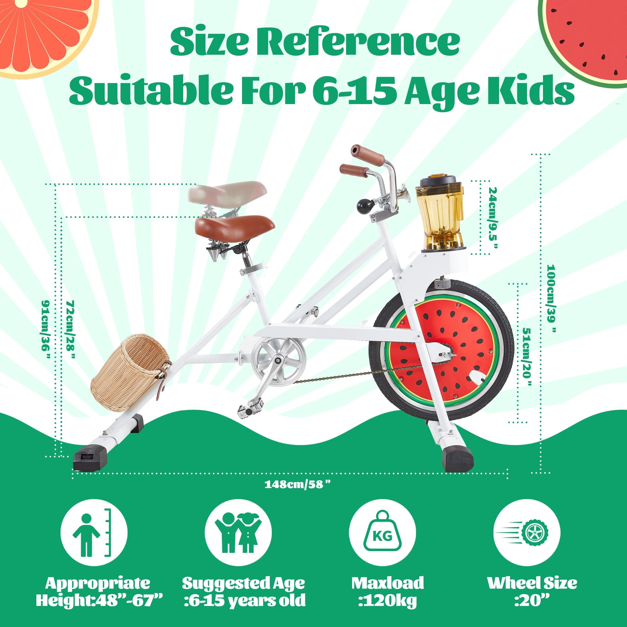 Kids Blender Bike Stationary Bicycle with Fruit Juicer & Smoothie Maker for Children 6-15, Indoor Outdoor School Party Activities, White