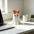 thumbnail image 7 of Cute Ghost Statue with Orange Polka Dot Bow, 5.9 Inch Halloween Tabletop Decoration, Spooky Ceramic Figurine for Shelf Decor, 7 of 7
