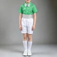thumbnail image 7 of ZACPNCV Boys Sequined Formal Performance Outfit Set Short Sleeve Collared Top with Rhinestone Waistband Shorts Kids Stage Show Clothing Set 3-4Years A-Green, 7 of 7