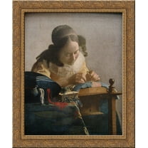The Lacemaker 24x20 Gold Ornate Wood Framed Canvas Art by Johannes Vermeer