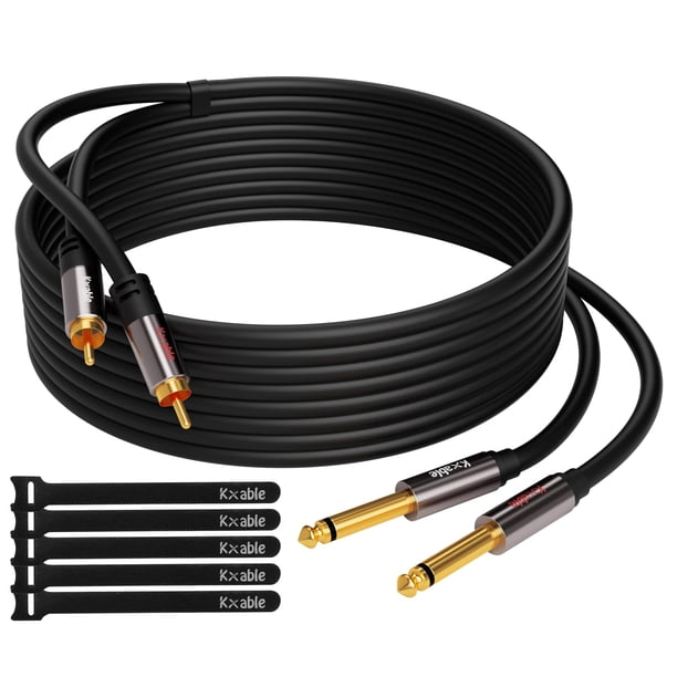 Cable de audio doble de 7,6 m TS de 1/4 pulgadas a 2 RCA OFC