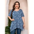 thumbnail image 5 of SHOWMALL Plus Size Blouse for Women Summer Tunic Tops Short Sleeve Navy Blue Vertical Floral 4X Swing Tee Crewneck Clothes Flowy Shirt for Leggings, 5 of 6