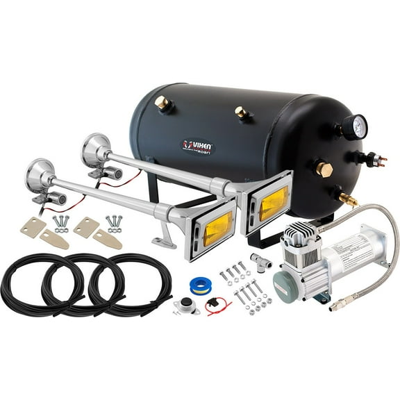 Vixen Horns Train Horn Kit for Trucks/Car/Semi. Complete Onboard System- 200psi Air Compressor, 5 Gallon Tank, 2 Trumpets. Super Loud dB. Fits Vehicles like Pickup/Jeep/RV/SUV 12v VXO8350/1264Y2