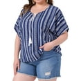 thumbnail image 2 of DARING DIVA Women's Plus Boho Tops Floral Tied V Neck Blouse Shirts 2X Navy Blue, 2 of 7