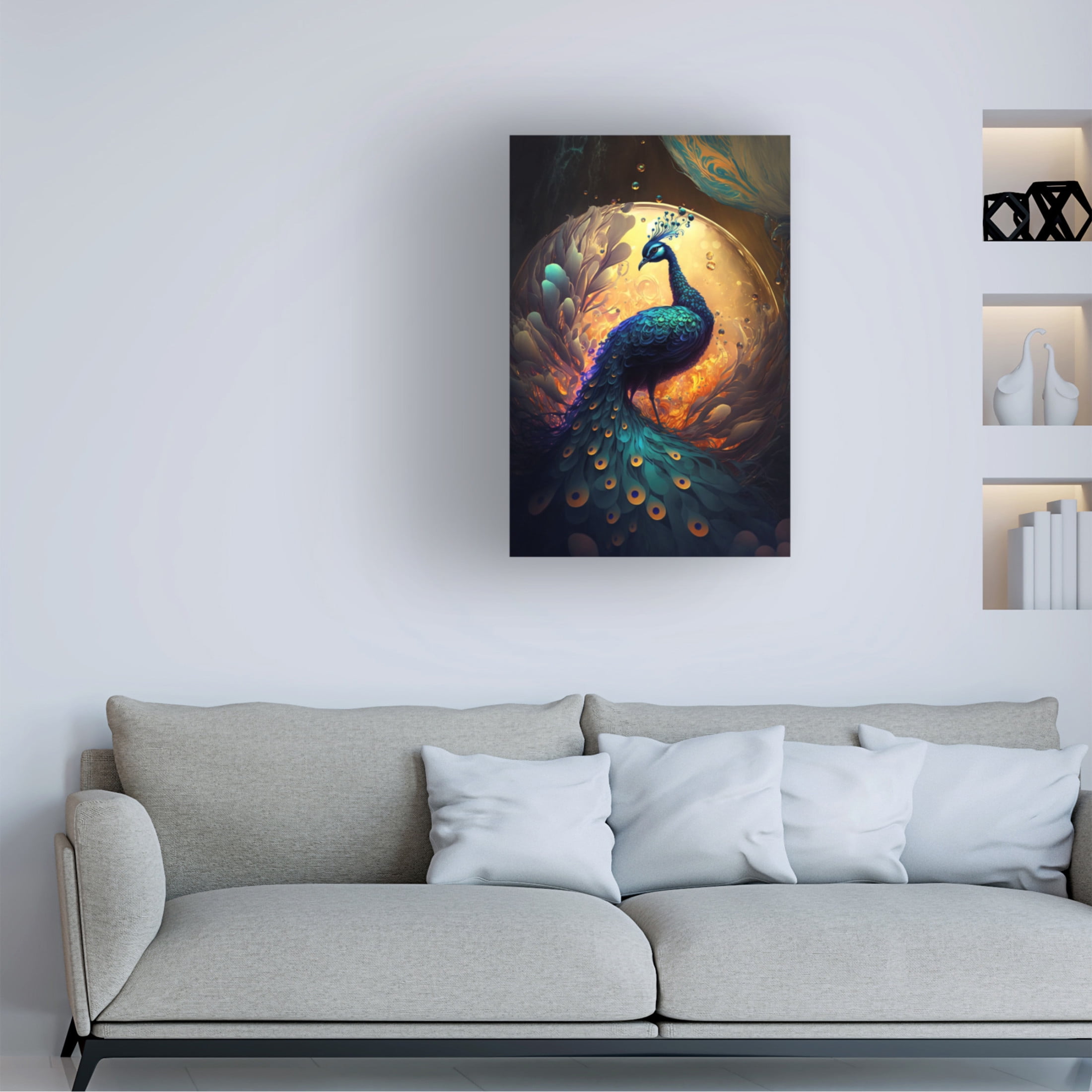 Canvas Wall Art - Ray Heere 'Proud Peacocks 10' Wall Art for Living Room, Bedroom, or Office Décor by Trademark Fine Art - 30 x 47 Inches