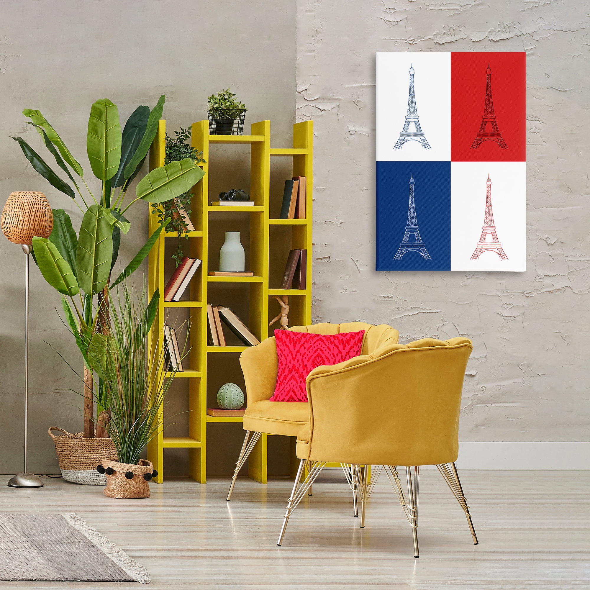 Stupell Industries France Flag Eiffel Tower Buildings & Architecture Painting Wrapped Canvas Art Print Wall Art, 24 x 36
