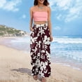 thumbnail image 6 of WTOBBY Women's Summer Floral Print Wide Leg Palazzo Pants with High Waist Elastic Drawstring Side Pockets and Casual Design for Everyday Wear ,Wine S, 6 of 7