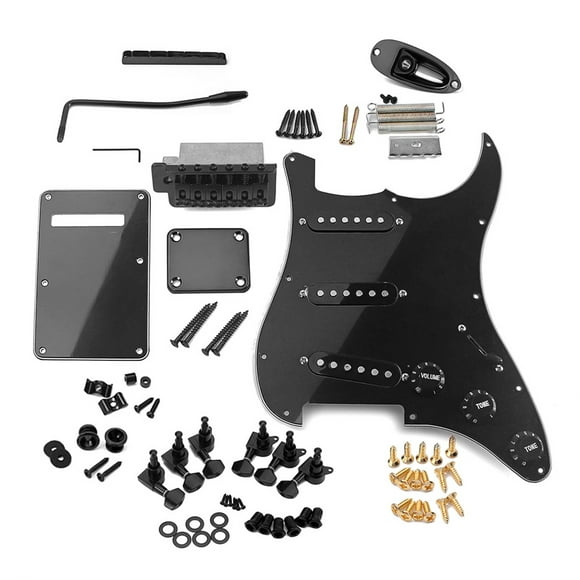 Yeacher ST Style Electric Guitar Full Set DIY Accessory Kit Including Prewired Pickguard SSS Pickups and Other Accessories Black