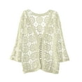 thumbnail image 3 of Women V Neck 3/4 Sleeve Crochet Lace Shirt Jacket Tie Front Cardigan Womens Sweater Duster Long Trench Cardigan for Women Cardigans for Women Fall Women Sweaters for Fall And Winter Cardigan Sweaters, 3 of 3