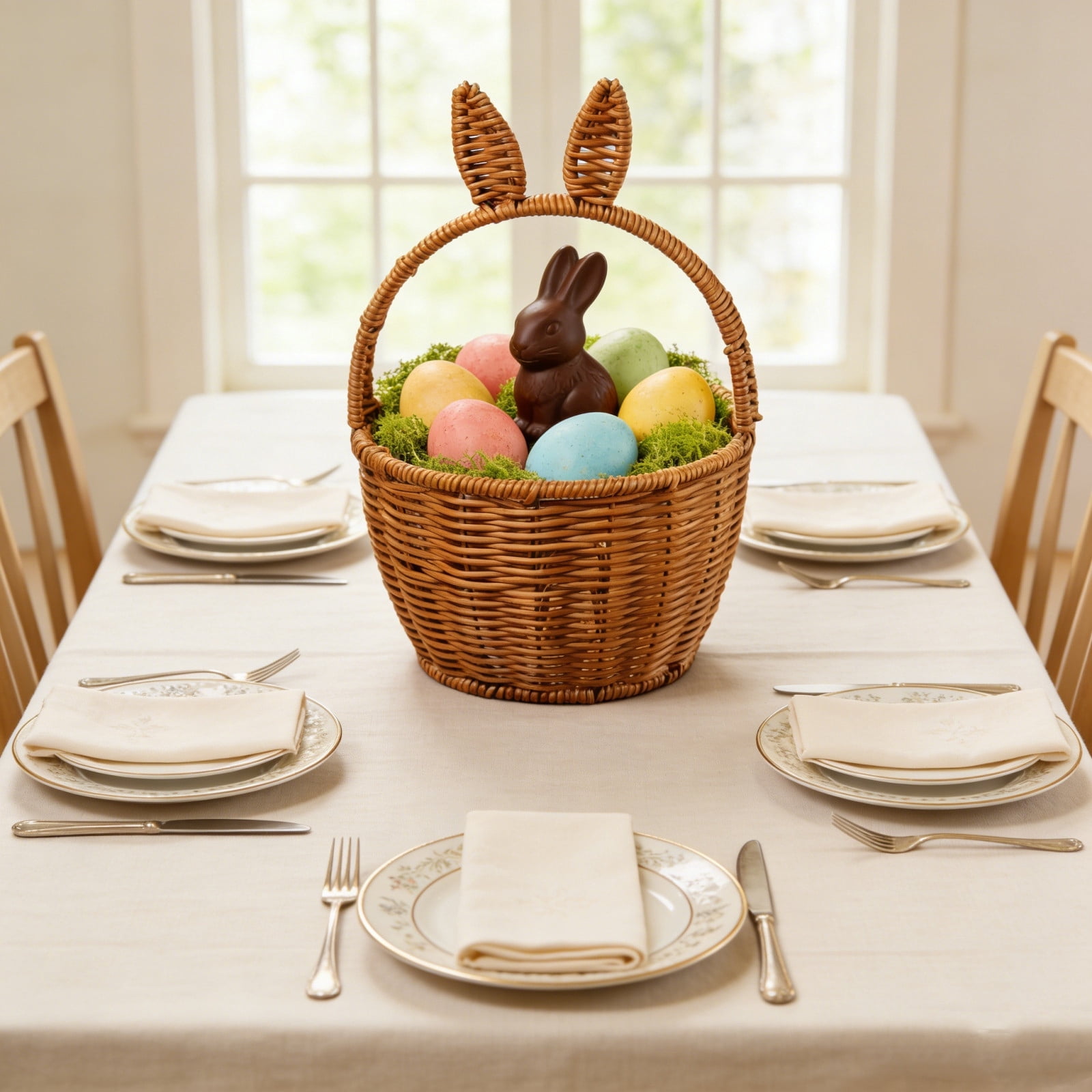 Lunxisen 4 Pcs Easter Bunny Woven Basket for Party Favors, Easter Candy Eggs Baskets Cute Rabbit Picnic Hamper