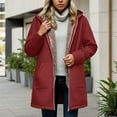 thumbnail image 2 of Jacket for Women Fall Warm Lined Zipper Hooded Windbreaker with Pocket Outwears Jackets Red, 2 of 5