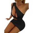 thumbnail image 5 of Qmyliery Women's Slim Dress Solid Color One Shoulder Cutout Design Party Streetwear Cocktail Dress,S/M/L/XL, 5 of 9