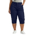thumbnail image 2 of Qzwdhjm Womens Plus Size Capris Straight Leg Cargo Pants for Summer Outdoor Elastic Waist Capri Pants Classic Fit Going Out Trousers with Pockets, 2 of 8