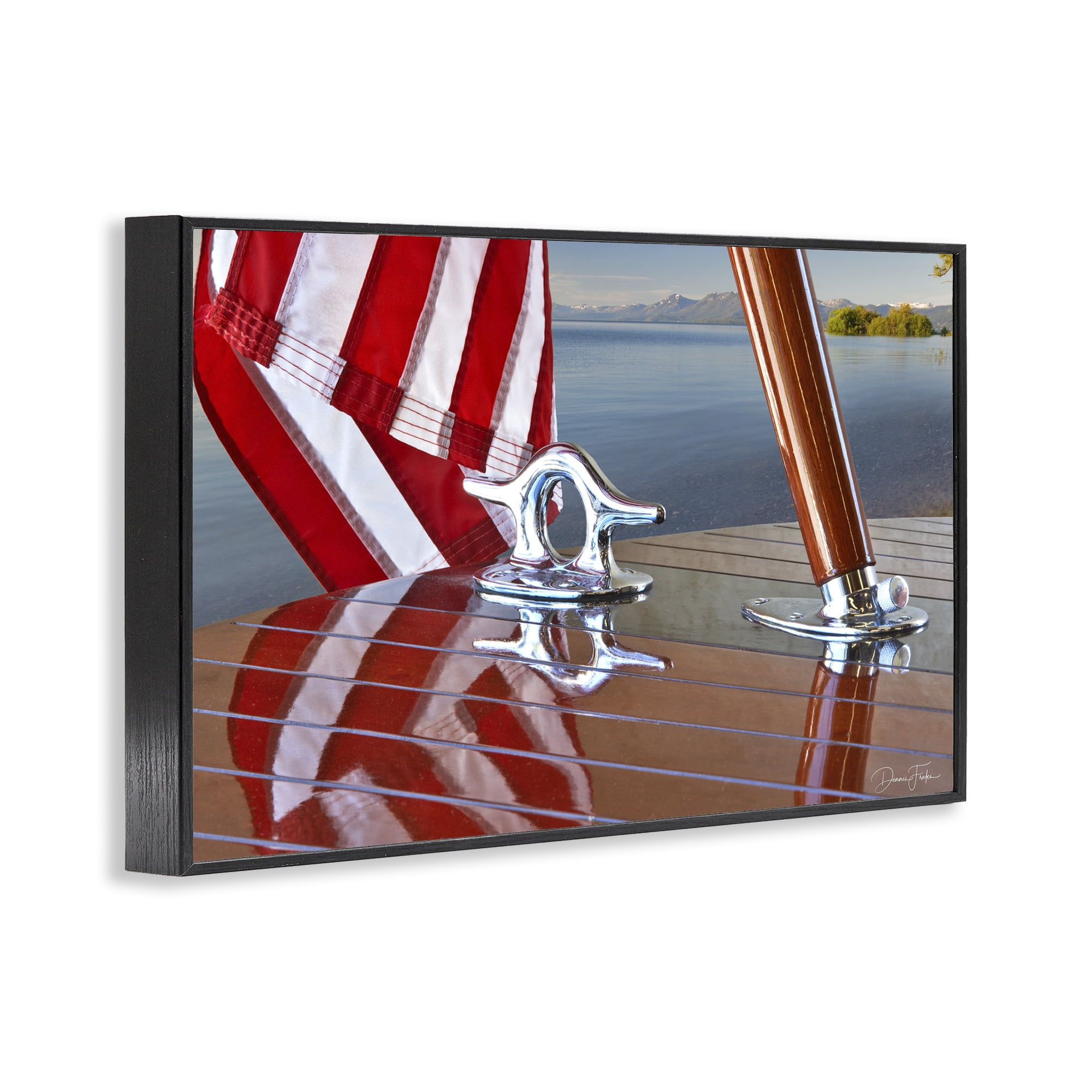 Stupell Industries Flag On Boat Hull Transportation Photography Black Framed Art Print Wall Art, 18 x 12