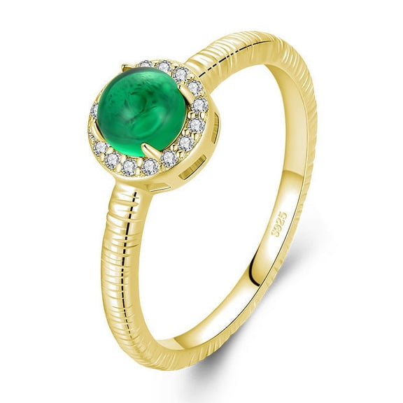 Womens Sterling Silver Ring with Green Agate Gemstone 925 Silver 14k Gold Plated Geometric Ring Design Jewelry for Her