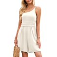 thumbnail image 2 of Summer Saving Wycnly Womens Jumpsuits One Shoulder Elastic Waist Spaghetti Strap Mini Jumpsuits Casual Solid Slash Neck Sleeveless Short Summer Rompers Beige xl, 2 of 7