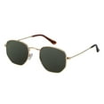 thumbnail image 2 of Hexagon Reading Sunglasses for Men & Women – Full Lens UV400 Outdoor Readers, Retro Frame, Non-Bifocal - Gold/Green Lens - 2.50, 2 of 9
