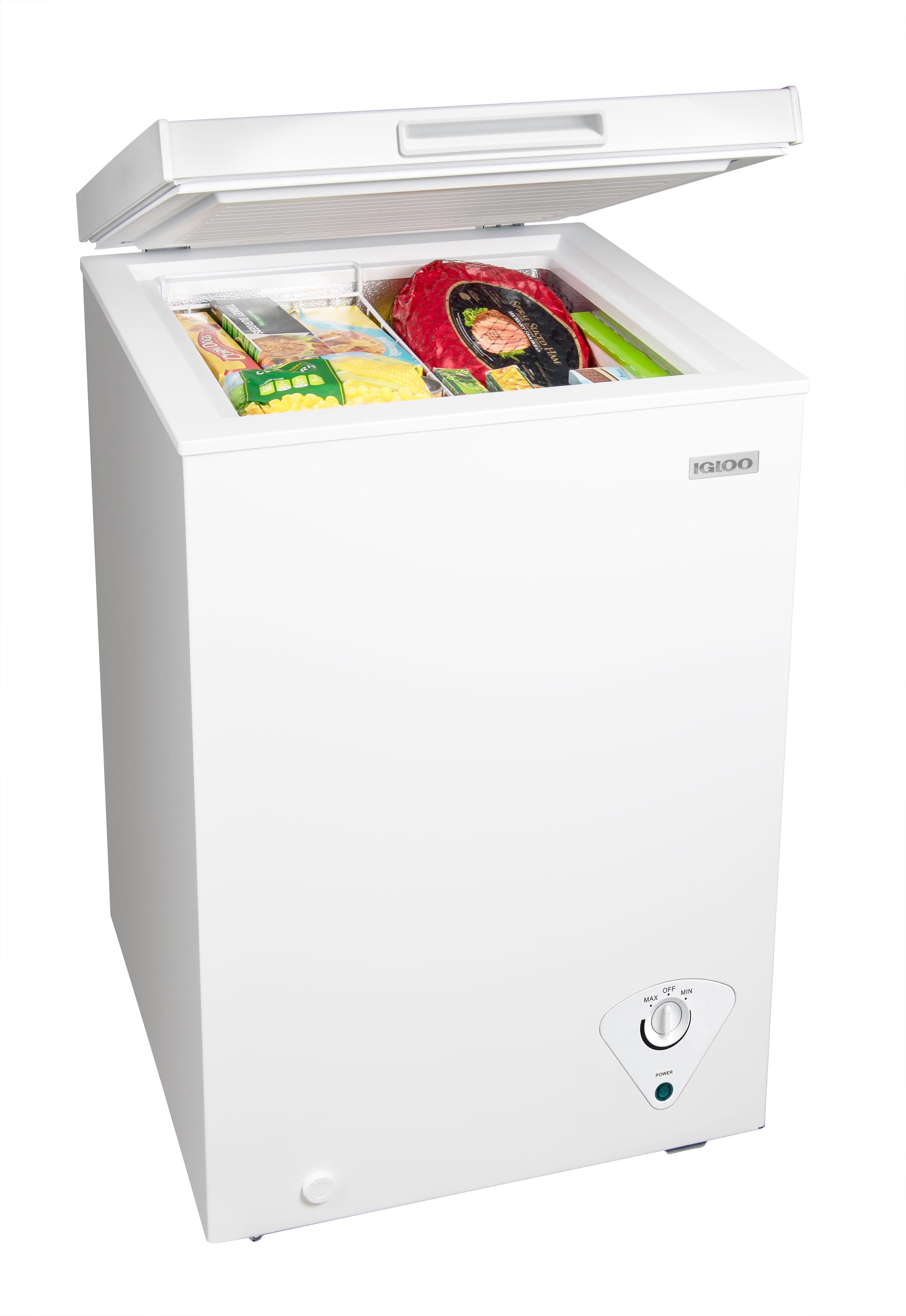 Igloo ICFMD35WH6A 3.5 Cu. Ft. Chest Freezer with Removable Basket,  Free-Standing Door Temperature Ranges From-10° to 10° F & Camco 42114  Thermometer 