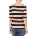 thumbnail image 3 of INSPIRE CHIC Mother's Day Women's Striped Shirts Slim Fit Elbow Sleeves Boat Neck T-Shirt M Pink Black, 3 of 7