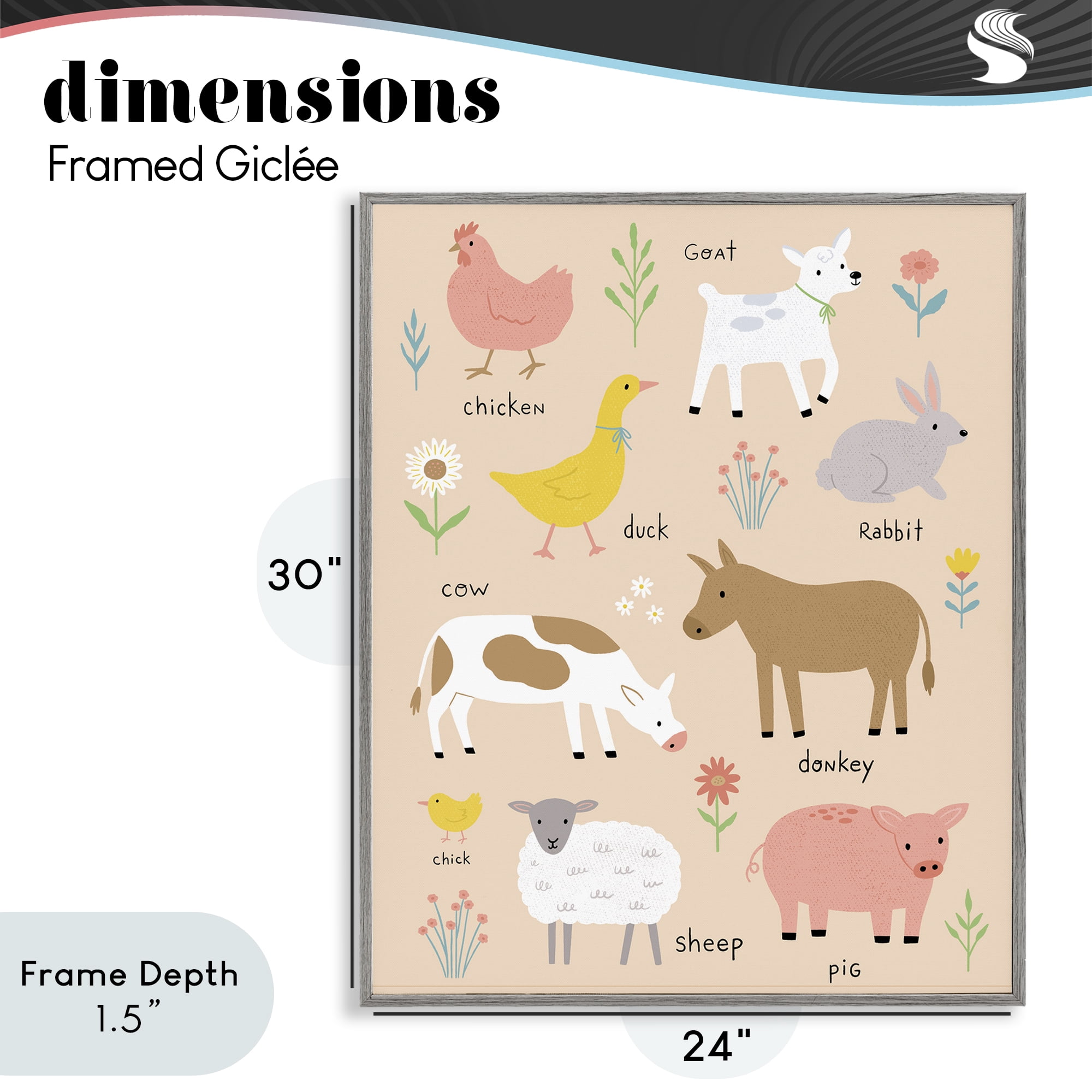 Stupell Industries Baby Farm Friends Gray Framed Giclee Art, design by Nina Seven