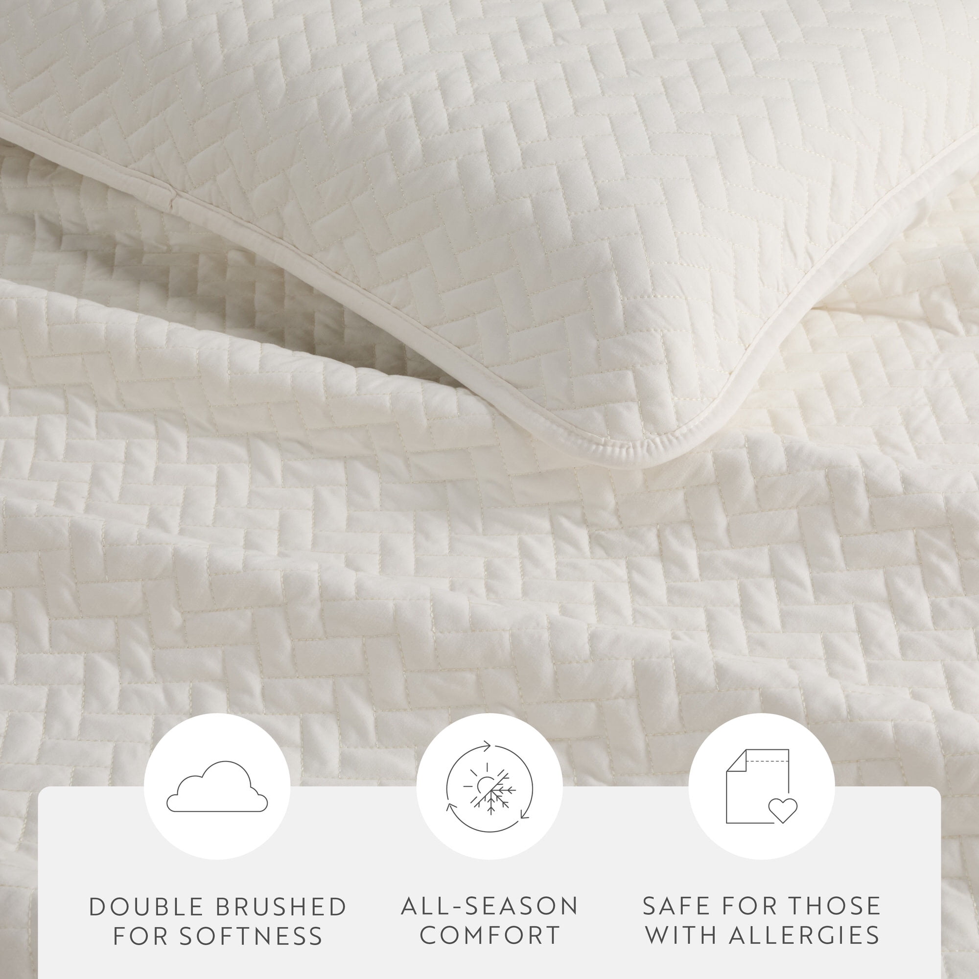 Noble Linens Ivory Herring Pattern Quilted Coverlet, King / CalKing