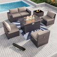 thumbnail image 1 of Kullavik 7 Pieces Outdoor Patio Furniture Set with 43" Gas Propane Fire Pit Table PE Wicker Rattan Sectional Sofa Patio Conversation Sets,Sand, 1 of 9