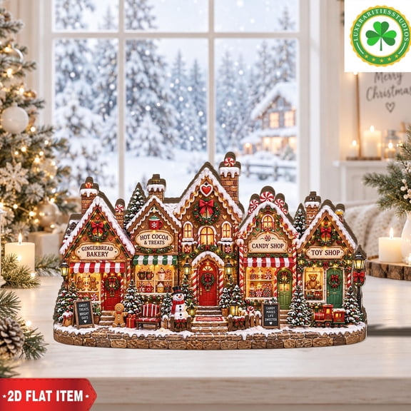 Gingerbread Christmas Village Decoration, Holiday House Display, Christmas Mantel Decor, Freestanding Winter Decor, 2D Print