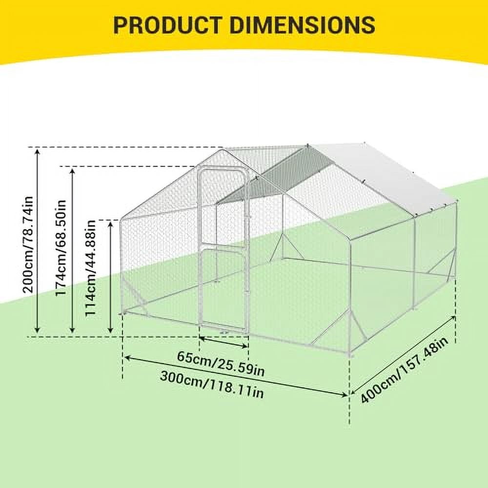 Metal Chicken Coop, Walk in Chicken Runs with Cover for Yard, Large Chicken Coop with Double Door, Metal Chicken Pens for Outdoor Farm Yard