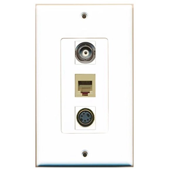 RiteAV - 1 Port Phone RJ11 RJ12 Beige and 1 Port S-Video and 1 Port BNC Decorative Wall Plate Decorative